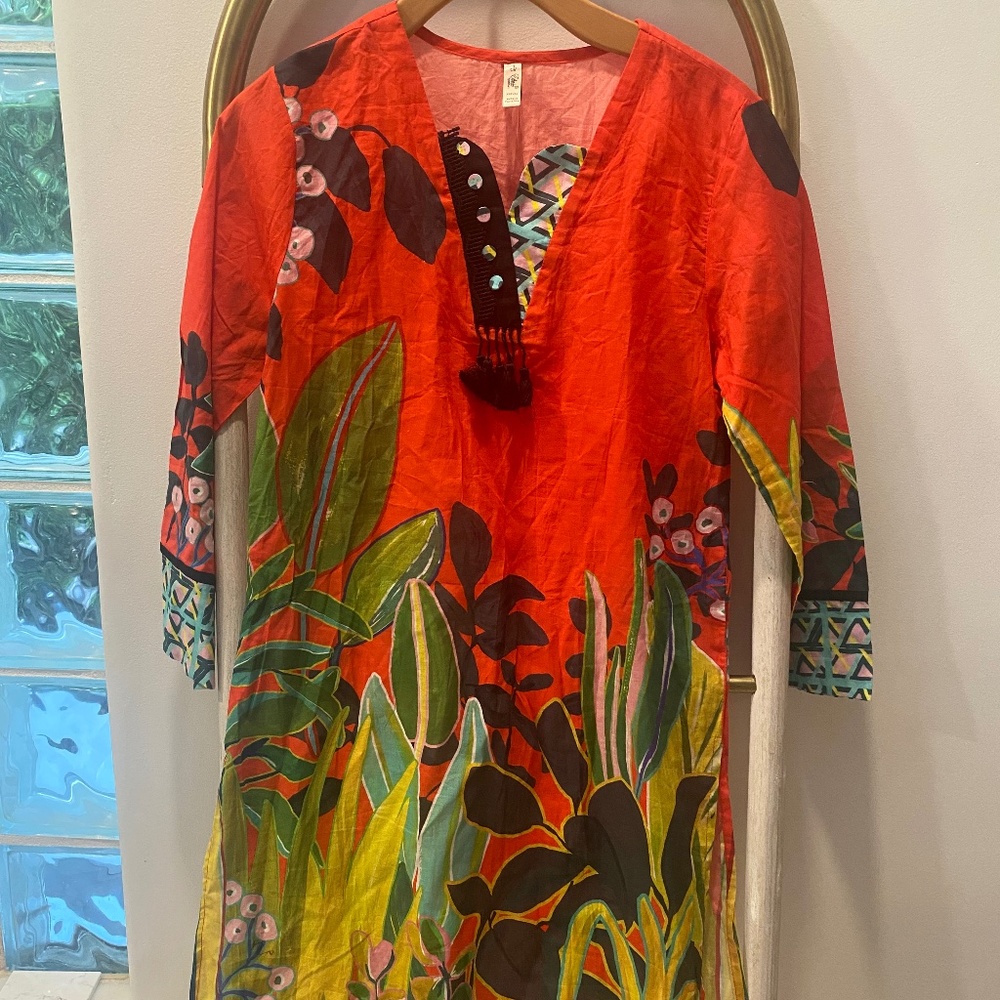 Ethnic by Outfitters Womens 100% Cotton Multicolor V-neck 3/4 Sleeves Tunic XS